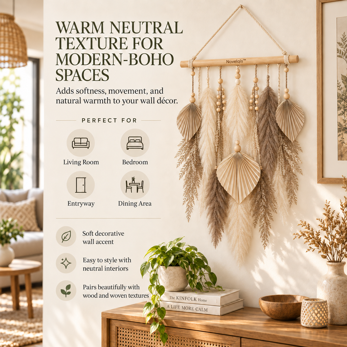 Novelqis™ Neutral Pampas Fan Wall Hanging