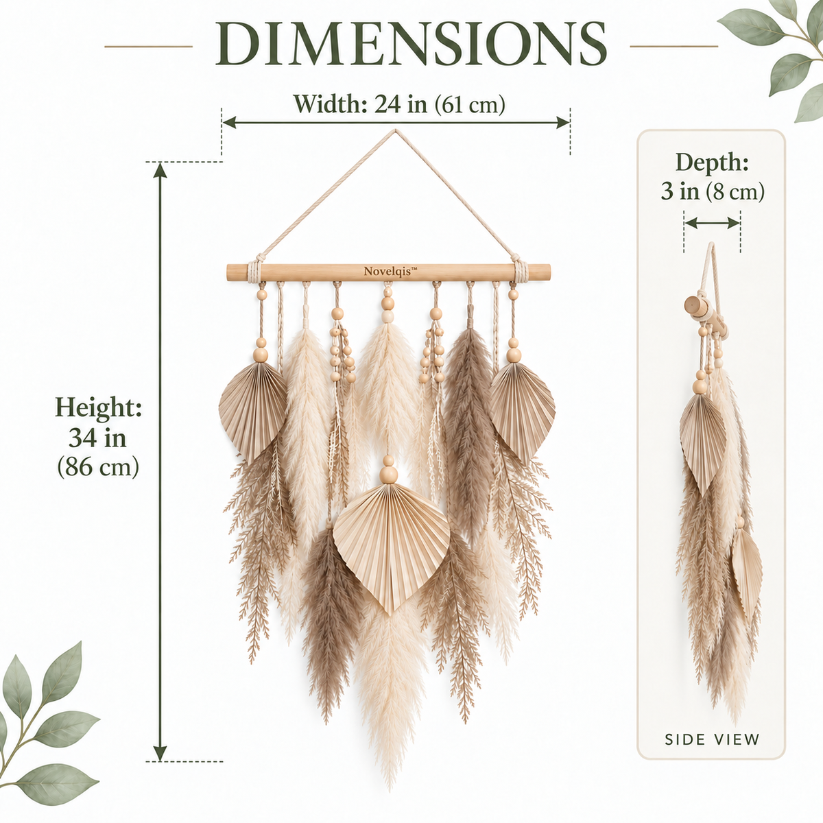 Novelqis™ Neutral Pampas Fan Wall Hanging