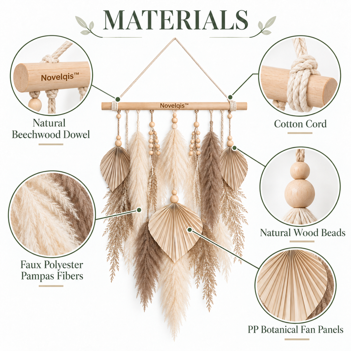 Novelqis™ Neutral Pampas Fan Wall Hanging