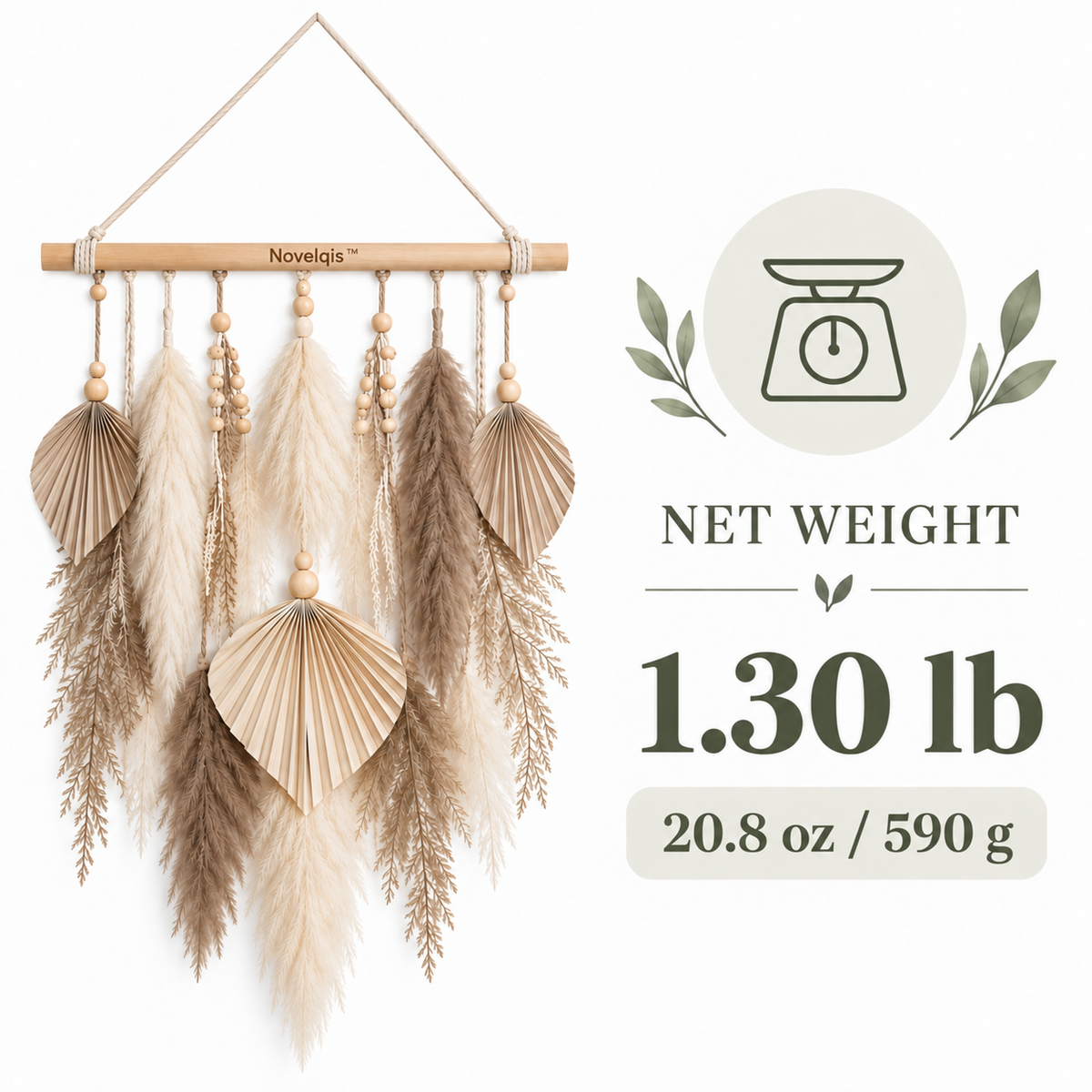 Novelqis™ Neutral Pampas Fan Wall Hanging